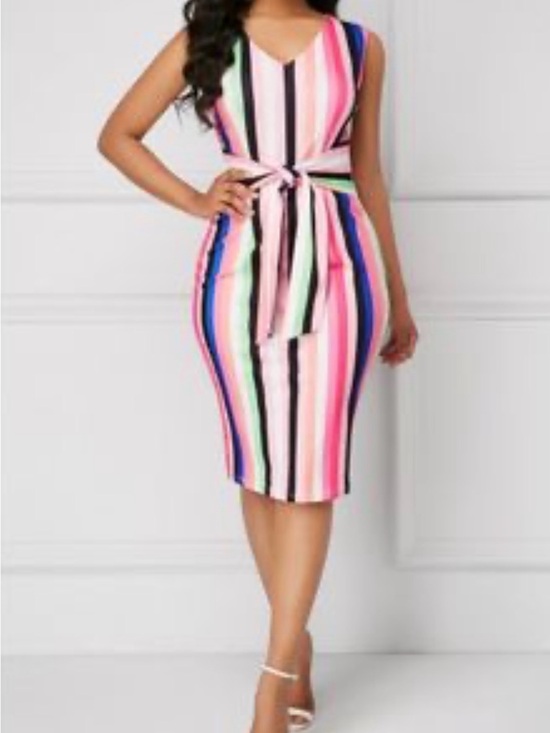 New York & Company Dresses & Skirts - NWT New York & Company Colorful Striped Classic Tie-Waist Sleeveless Dress, M
